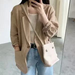 여름 린넨 자켓 루즈핏 베이직 데일리 여성 린넨 자켓 캐주얼 소매 칠부