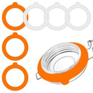 [미국배송] 유리병용 6개의 PCS 실리콘 병 개스킷 3.75인치 고무 씰링 링 화이트 및 오렌지 밀폐 누수 방지 링 교체 메이슨 일반 구강 통조림