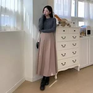 [하프클럽/셀러허브_여성트랜드패션]여성 플리츠 롱 스커트 밴드형 치마