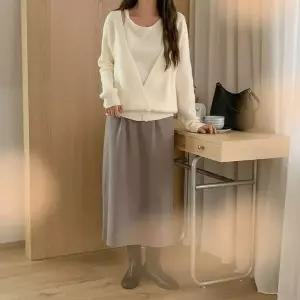 [하프클럽/셀러허브_여성트랜드패션]여성 캐주얼 투턱 포켓 코튼 롱 스커트