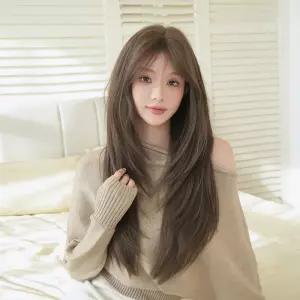 키라비 가발 여성 통가발 자연스러운 코코아 브라운 레이어드 롱 스트레이트 여신가발 69cm KPE0438-2