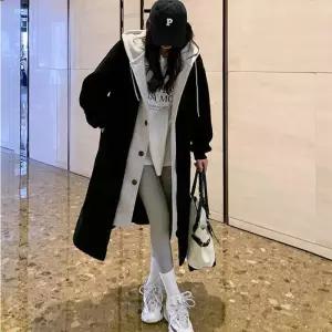 [룽스_62]양털 블랙 레이어드 후드 후드롱코트 롱코트