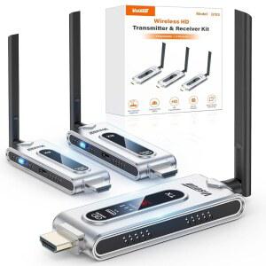 VISOUD 무선 HDMI 송신기 LCD 디스플레이가 익스텐더 TV 수신기 비디오 출력 프로젝터 2K 4GHZ 플레이 8G 디코드 오디오용 모니터링할 있는 150M PC 4K 60HZ 범위 박스에서 492FT 플러그 2개