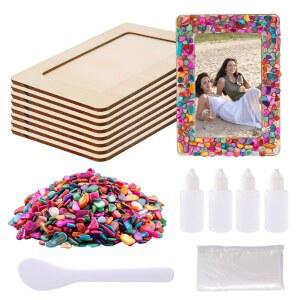 ZJDBSET DIY 모자이크 사진 프레임 공예 포함 8개 키트 타일 그림 나무 공예용 미완성 사진용