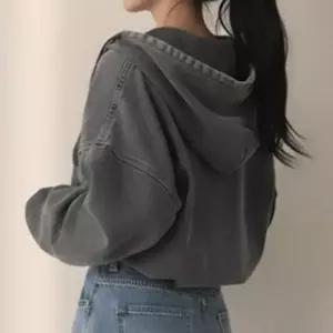 여자 루즈핏 크롭 워싱 데님 후드 집업 자켓
