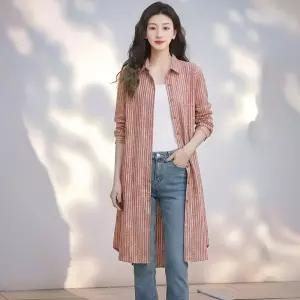 리넷 스트라이프 롱셔츠 2종