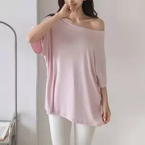 팔뚝살 완벽커버 시원한 MVS소재 5부 오프숄더 입술넥 빅사이즈 티셔츠