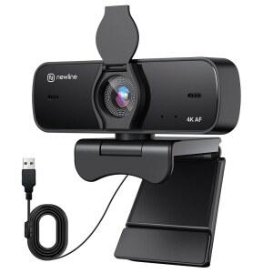 새로운 라인 4K 웹캠 PC용, 마이크 포함 4K UHD USB 웹캠, 새로운 업그레이드된 자동 초점, 저왜곡, 프라이버시 커버, 줌, 스카이프, 팀, 노트북, 회의, 통화, NewEye 60s용 PC 카메라