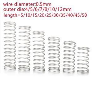 10-20pcs 와이어 직경 0.5mm OD 4mm ~ 12mm 스테인레스 스틸 마이크로 소형 압축 스프링 길이 5mm-50mm