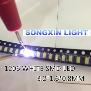 100pc SMD 1206 백색 Led smd led  최고 밝은 LED 다이오드 빛 5000-8000k 200-300mcd 3.0-3.6v