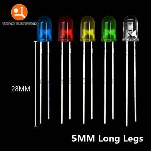 50pcs 긴 다리 3MM 5MM LED 흰색 녹색 빨간색 파란색 노란색 주황색 F5 28mm F3 길이 발광 다이오드