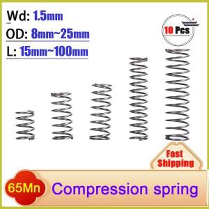 65Mn 강철 와이어 직경 1.5mm 마이크로 소형 압축 스프링 OD:8mm-25mm 길이 15mm~100mm 맞춤형 10개