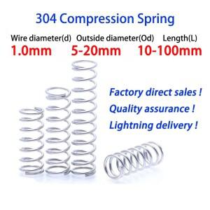 10개/몫 1.0mm 304 스테인레스 스틸 마이크로 소형 압축 스프링 OD: 5mm - 20mm 길이: 10mm-100mm 맞춤 지