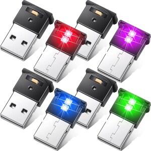 프렌다 4피스 미니 USB LED 조명, 자동차 LED 인테리어 조명 5V 스마트 USB 분위기 조명, 노트북 키보드 사무실 장식 야간 램프, 조절 가능한 밝기, 8가지 색상(타입 A)