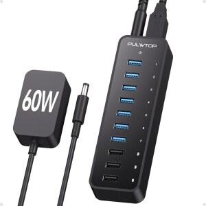 USB 3.0 허브, 10포트 USB-허브(7개의 USB-3.0 및 3개의 BC1.2 포트 포함), USB A 노트북, PC, 모든 USB 장치, 모바일 및 HDD에 호환되는 멀티 USB 60W 데이터 허브, USB 3.1 스플리터