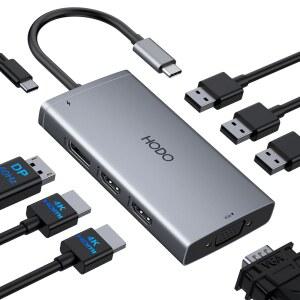 Dell HP용 USB C 도킹 스테이션 듀얼 모니터 어댑터, 노트북 도킹 스테이션 3 모니터, 4K HDMI+DP+VGA용 쿼드 디스플레이 USB C 허브 동글, USB 2.0,100W PD 3개, 레노버용 썬더볼트 도크 1개에 8개, Surface용