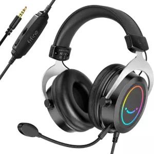 피파인 게이밍 헤드셋 3.5mm 연결 유선 밀폐 RGB 조명과 탈착식 마이크 포함 PC 스마트폰 스위치 PS4