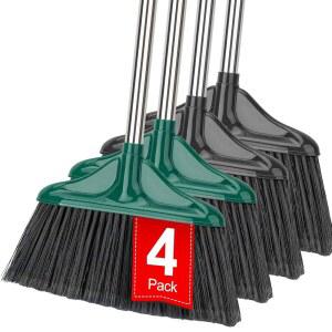 4 PCS 헤비 듀티 빗자루 실외/실내 상업용 61인치 긴 손잡이, 홈 차고 주방 사무실 로비 룸 바닥, 블랙 및 그린에 적합