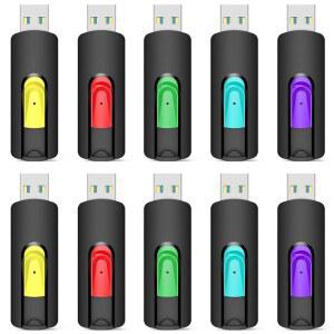 Aiibe 128GB 플래시 드라이브 10팩 128GB 엄지 드라이브 USB 드라이브 USB 2.0 메모리 스틱 점프 드라이브 PC 노트북용(적색 녹색 시안 옐로우 퍼플)