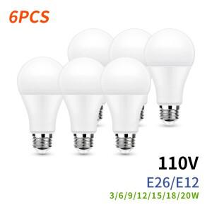 6pcs E26 E12 LED 전구 20W 18W 15W 12W 9W 6W 3W Lampada 조명 AC 110V Bombilla 차가운/ 흰색 램프 홈