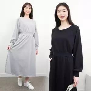 [의류] 루즈핏 맨투맨 원피스 긴팔 플레어 롱 원피스