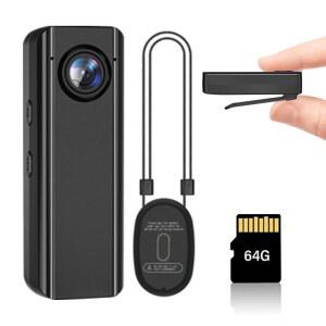 DBJI 미니 바디 카메라 64GB 4K 30FPS 액션 POV 캠코더 오디오 및 비디오 녹화 기능이 있는 웨어러블 착용