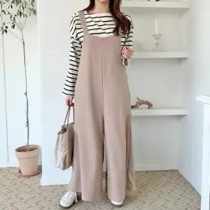 여성 기본 심플 루즈핏 민소매 점프수트 무지 와이드