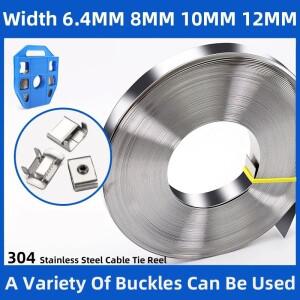 케이블 타이 릴 304 스테인레스 스틸 스트랩핑 금속 너비 6.4mm, 8mm, 10mm, 유틸리티 폴 후프 사인 보드