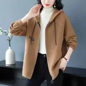 여성용 후드 가디건 집업 모직코트 봄가을 루즈핏 슬림핏 커버 상의 빅사이즈 엄마룩 KS3