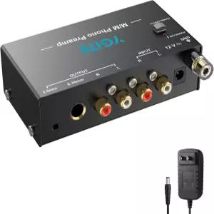YGiTk Phono 턴테이블 프리앰프 RCA 입력 및 6.35MM 헤드폰 출력을 갖춘 미니 전자 스테레오 오디오