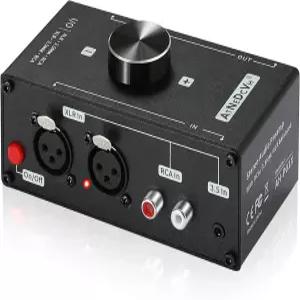 AtNeDcVh 스테레오 오디오 프리앰프 - XLR 밸런스 RCA 3.5mm 입력 출력 컨버터 어댑터 헤드폰 게인 20dB