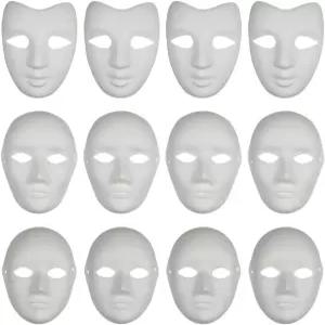 12PCS 페이퍼 마체 아트 마스크 흰색 DIY 풀페이스 Mardi Gras 코스프레 가면극 댄스 파티를 위한 빈