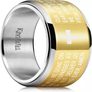 킹 윌 8mm 블랙/골드/실버 스테인리스 스틸 반지 주기도문 회전 링 남성 웨딩 밴드 컴포트 핏