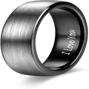 남성용 TRUMIUM 4mm 텅스텐 링 여성 약혼 웨딩 밴드 브러시드 블랙 컴포트 핏 사이즈 4-15