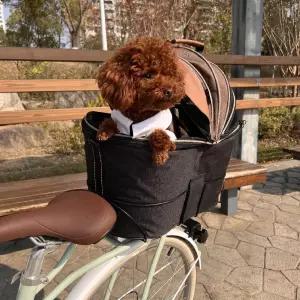 강아지 자전거 바구니 캐리어 반려견 이동가방 커피색 산책 백팩 애견 수납