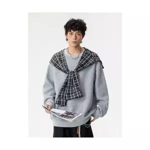 남자하프코트 체크 케이프 페이크 투피스 맨투맨 탈부착 탑 코트 ible1