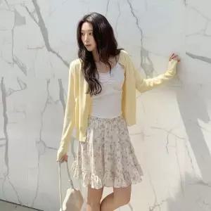 [옷자락]여성용 봄여름 플라워 패턴 밴딩 캉캉 미니스커트