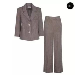 SET 여성 스트라이프 여름 정장 자켓+와이드팬츠
