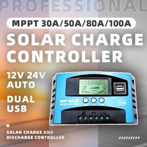 태양광모듈 태양광 충전 MPPT 30A 50A 80A USB 24V 자동 듀얼 100A 디스플레이 12V LCD