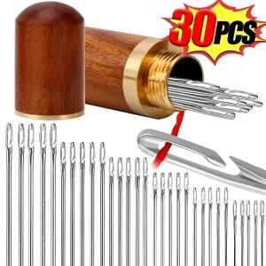 30개입 측면 구멍 블라인드 바늘 스테인리스 스틸 노인용 손바느질 DIY 홈 셀프 스레딩