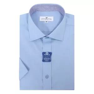 [카운테스마라](강남점)스판 안감배색 블루 노포켓 일반핏 반소매 셔츠 CDCZ2B5401B0