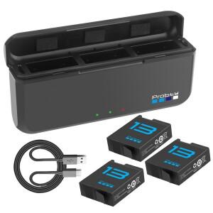 GoPro Hero 13용 2280mAh 배터리 + 3슬롯 박스 충전기 블랙 카메라 액세서리