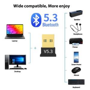 PC 노트북 컴퓨터 용 USB Bluetooth 5.3 어댑터 무선 동글 지원 마우스 키보드 Windows 7/8.1/10/11