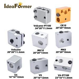1개 히터 블록 E3D V5 V6 MK7 MK8 MK2 MK10 화산 PT100 CR10 2 IN OUT 알루미늄/황동 프린터 압출기 핫 엔