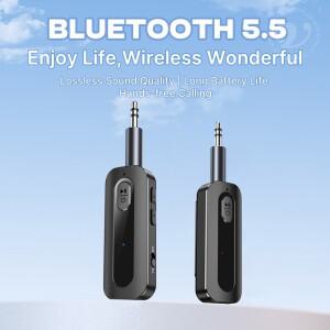 VAORLO Bluetooth 5.5 오디오 수신기 송신기 지원 TF 카드 재생 자동차 PC 용 마이크가있는 3.5MM AUX 스