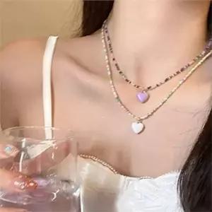하트 비즈 목걸이 키치 비즈 초커 쥬얼리 패션 여성-WFO79BO