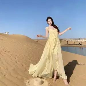 원피스 여자 여름 소매 롱스커트 바캉스룩 쉬폰 KS2