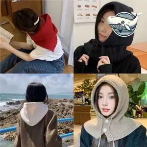 소프트 니트 후드 넥워머 아우터용 포근한 모자머플러 머플러모자 후드머플러 머플러후드