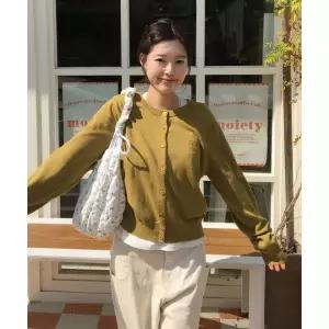 CGP (우먼) 스몰 스퀘어 로고 코튼 니트 가디건_올리브