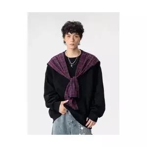 GLINE 남성 코트 하프 심플 체크 케이프 레이어드룩 맨투맨 탈부착 탑 JEN1